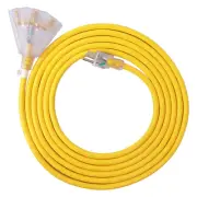50 Ft Lighted Outdoor Extension Cord with 3 Electrical Power Outlets - 14/3 S...