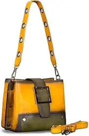 [IVTG] Genuine Leather Crossbody Bag for Women Vintage Shoulder Satchel with Convertible Double Straps
