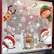 165PCS Christmas Snowflake Windows Static Stickers, Christmas Window Clings - Snowflake Snowman Santa Reindeer Window Stickers, DIY Wall Window Door Mural Showcase Large Decal Sticker