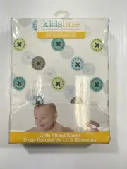 Kids Line Unisex White Blue Button Print 100% Cotton 52”x28” Crib Fitted Sheet