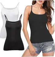 [AZIDWERYQ] Tank Top with Built in Bra for Women, 2pcs Adjustable Strap Tank Tops with Shelf Bra, Stretch Cotton Camisole Tops for Women (M) Camisole Tops for Women Built in Bra