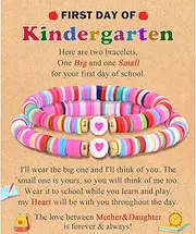 [FIEEFX] Back to School/First Day of School Bracelet Gifts, First Day of Kindergarten Preschool First/Second Grade Bracelet Gifts, Set of 2 Colorful Elastic Rope Bracelet for Girls