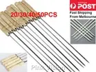 Brand New Stainless Steel Metal Flat BBQ Skewers Reusable Kebab Wooden Handle AU