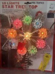 Christmas 9 Point Flashing 10 Light Star Kmart Tree Top Silver Tinsel Vtg Decor
