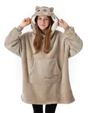 Vanilla Underground Pusheen Girls Blanket Hoodie Brown Character Face - One Size