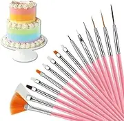 Cake Decorating Brush Set - 15Pcs Food Paint Brushes for Fondant, Sugar Cookies, and Baking - Pink