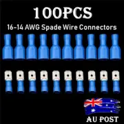 100PCS Blue Insulated Spade Electrical Wire Connectors Splice Crimp Terminal Kit