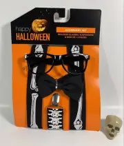 Skeleton Suspenders Black Bow Tie and Geek Glasses Halloween Costume