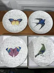 Fringe Studios 8” Salad/Dessert Plates Birds & Butterflies - In Box Set Of 4