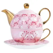 TEA POT SET Tea for One Set pink gold floral Cup Mug Saucer Plate Teapot Gift