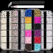 4800 Pcs 4 Boxes Flat Back Rhinestone&Pearls Kits Flatback Round Glass Crystal