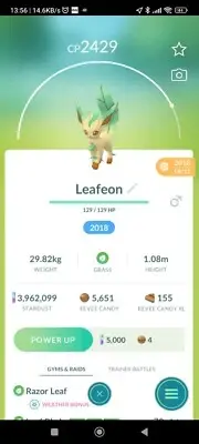 Leafeon ( Caught In 2018 ) Pokemon Trade Go