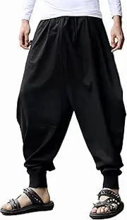 [AITFINEISM] Men's Casual Loose Baggy Linen Harem Capri Pants with Pockets