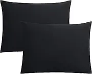 FLXXIE 2 Pack Microfiber Standard Pillow Cases, 1800 Super Soft Pillowcases with Envelope Closure, Wrinkle, Fade and Stain Resistant Pillow Covers, 20x26, Black