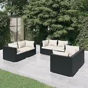 6 Piece Garden Lounge Set with Cushions Poly Rattan Black Patio Bar Sets