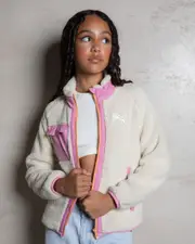 [Puma] Puma Girls' Hybrid Sherpa Jacket in Alpine Snow Cream Size 14 14 Alpine Snow Cream