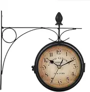 Weatherproof Double Sided Wall Clock Outdoor Retro Clock with Waterproof Crystal Glass Mirror Rotated 360 Degree Station Clock for Garden Decor Wall Clock Outdoor,White