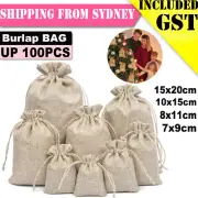 UP 100X Small Bag Natural Linen Pouch Drawstring Burlap Jute Sack Jewelry Gifts