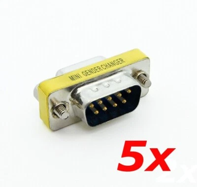 5 Pack - DB9 D-SUB 9-Pin RS232 Serial Male to Female Port Saver Coupler Adapter