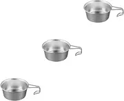 YARNOW 3pcs Metal Camping Cup Sturdy Outdoor Handle Camping Bowl Reusable Stainless Steel Serving Bowl for Adventure
