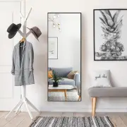 CostwayFull Body Mirror with Rectangular Aluminum Frame for Bathroom Black