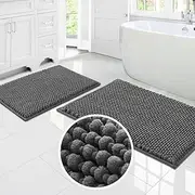 PrinceDeco Bath Mat Bathroom Rugs Sets Bath Mats Soft Water Absorbent Plush Bath Runner Rug Non Skid Washable Bathroom Floor Mat for Kitchen/Living Room- (51cm x 81cm/43cm x 61cm,Grey)