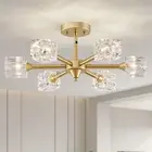 XINGQI Gold Glass Chandelier Sputnik 6-Light Mid Century Semi Flush Mount Cei...