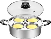 DJAPWPX Egg Poacher, Stainless Steel Poached Egg Maker Pot, Egg Poaching Pan with 4 Cups, Poached Egg Cooker Pot, Multipurpose Stovetop Egg Poacher Pot for Induction Cooktop Gas Cooktop