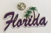 VINTAGE IRON ON EMBROIDERED FLORIDA PATCH. PURPLE 4"x 2" AWESOME!
