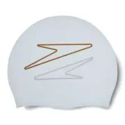 Speedo Digital Printed Silicone Swim Cap - White/Gold/Silver, Silicon Swimming C