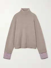 [Brunello Cucinelli] Brunello Cucinelli - Striped Poplin-trimmed Cashmere Turtleneck Sweater - Beige - large large Neutrals