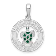 Sterling Silver De-Ani Rhodium-Plated Enameled Bahamas Circle With Turtle Pendant
