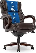 La-Z-Boy Bellamy Executive Office Chair with Memory Foam Cushions, Real Wood Arms and Swivel Base, Waterfall Seat Edge, Faux Bonded Leather, Brown