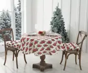 Christmas Vintage Red Farm Truck Cloth Tablecloth 60" Round Country Cabin Farm