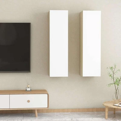 NNEVL TV Cabinets 2 pcs White and Sonoma Oak 30.5x30x110 cm Chipboard