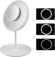 WIYETY Cosmetic Mirror with Lighting, Make-Up Mirror, 3 Light Colours, Dimmable, Removable, 5X Magnifying Mirror, USB Rechargeable LED Make-Up Mirror, Touch Control, 90° Rotatable