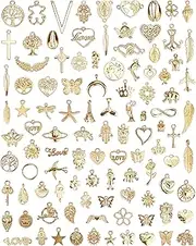 YETOOME 100 Pcs Wholesale Bulk Lots Jewelry Making Charms, Mixed Golden KC Gold Alloy Charms Pendants for Necklace Bracelet Jewelry Making and Crafting supplies, Alloy Steel, No Gemstone