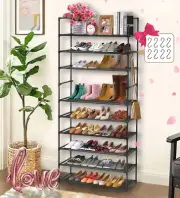 10 Tier Shoe Rack Organizer Hooks Large Removable Space Saving Non-Woven Fabric