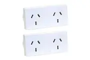 2x HPM Slim Right 10A Mains Power Slimline Twin Double Powerpoint Adaptor White
