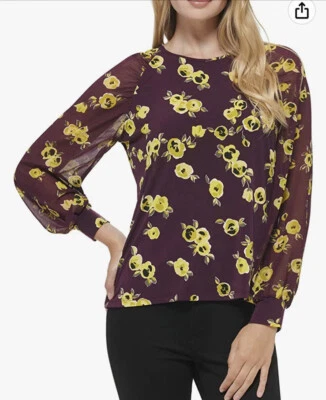 Calvin Klein Women's Chiffon Poof Sleeve Printed Blouse NWT XL