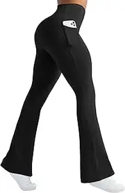 [AB-Eleven] Womens Flare Yoga Pants with Pockets Crossover Flared Leggings Bootcut Bell Bottom No Front Seam