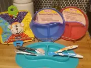 NUBY Feeding Lot!! Sectioned Feeding Plate; Silicone Plate; Toy; Spoons