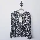 NWT Masai Blouse Womens Size M Black White Floral Chiffon Top NEW