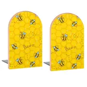Honeycomb Cute Bee Book Ends Decorative Wood Bookends for Shelves Kids Room D...