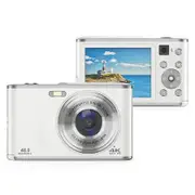 Digital Camera, Auto Focus 4K Vlogging Camera with FHD Dual Lens 48MP 16X Digital Zoom with 32GB Card, Portable Cameras for Teens Beginner, White