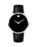 Movado Museum Classic Black Leather Strap Watch, 40mm