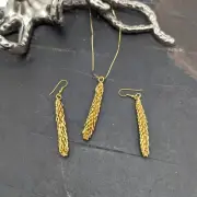 Bespoke Gold Cast Seed Pod Dangle Necklace & Earrings Set Outer Banks NC Coastal