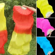 Colorful Long Silk Veils Bamboo Folding Fans Handmade Dance Hand Held Fan Props