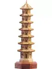 6.5" Natural Boxwood Carved Wenchang Pagoda Statue Feng Shui Study Home Decor