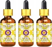 Deve Herbes Pure Flax Seed Oil (Linum usitatissimum) with Glass Dropper Natural Therapeutic Grade Cold Pressed (Pack of Three) 100ml X 3 (10 oz)